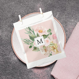 Moderne Aquarellfarben Rosa Blume Mit Monogramm Geschenktütchen