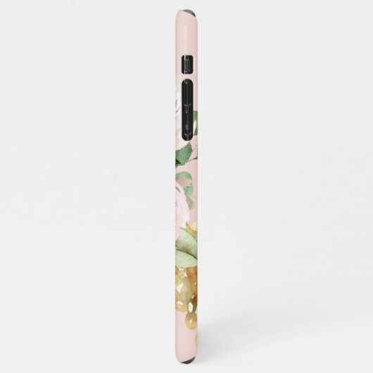 Moderne Aquarellfarben Rosa Blume Mit Monogramm iPhone Hülle (Linke Seite)