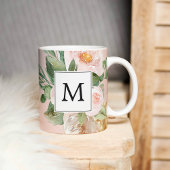 Moderne Aquarellfarben Rosa Blume Mit Monogramm Kaffeetasse