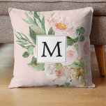 Moderne Aquarellfarben Rosa Blume Mit Monogramm Kissen<br><div class="desc">Moderne Aquarellfarben Rosa Blume Mit Monogramm</div>