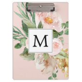 Moderne Aquarellfarben Rosa Blume Mit Monogramm Klemmbrett (Vorderseite)