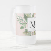 Moderne Aquarellfarben Rosa Blume Mit Monogramm Mattglas Bierglas (Vorderseite Links)