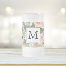 Moderne Aquarellfarben Rosa Blume Mit Monogramm Mattglas Bierglas