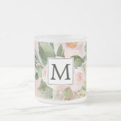 Moderne Aquarellfarben Rosa Blume Mit Monogramm Mattglastasse (Mittel)