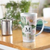 Moderne Aquarellfarben Rosa Blume Mit Monogramm Milchtasse