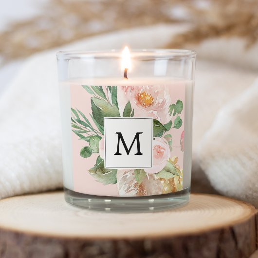 Moderne Aquarellfarben Rosa Blume Mit Monogramm Quadratischer Aufkleber