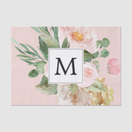 Moderne Aquarellfarben Rosa Blume Mit Monogramm Seidenpapier