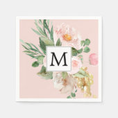 Moderne Aquarellfarben Rosa Blume Mit Monogramm Serviette (Vorderseite)