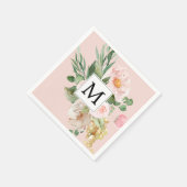 Moderne Aquarellfarben Rosa Blume Mit Monogramm Serviette (Ecke)