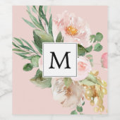 Moderne Aquarellfarben Rosa Blume Mit Monogramm Weinetikett (Einzelnes Label)