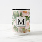 Moderne Aquarellfarben Rosa Blume Mit Monogramm Zweifarbige Tasse (Mittel)