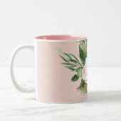 Moderne Aquarellfarben Rosa Blume Mit Monogramm Zweifarbige Tasse (Links)
