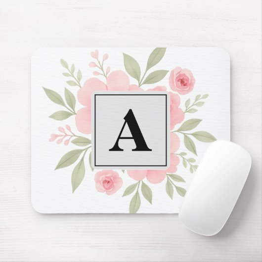 Moderne Aquarellfarben Rosa Blume Personalisiert Mousepad (Mit Mouse)