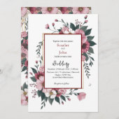 Moderne Aquarellfarben Rosa Bordeaux Blume Einladung (Vorne/Hinten)
