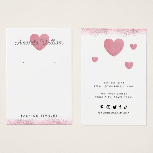 Moderne Aquarellfarben Rosa Herzohrkarte Display K (Vorne & Hinten)