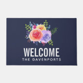 Moderne Aquarellfarben Rose Blumenstrauß Willkomme Fußmatte (Vorderseite)