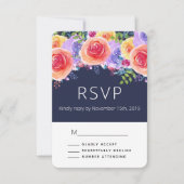 Moderne Aquarellfarben-Rose Floral Bouquet Weddin RSVP Karte (Vorderseite)