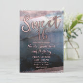 Moderne Aquarellfarben Rose Gold & Blue Sweet 16 P Einladung (Stehend Vorderseite)