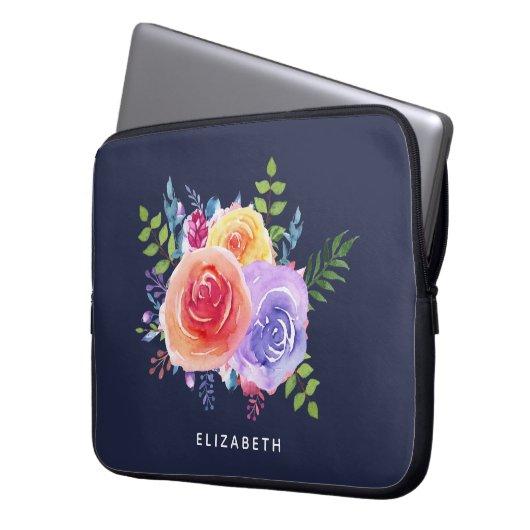 Moderne Aquarellfarben-Rose Laptopschutzhülle (Vorderseite Links)