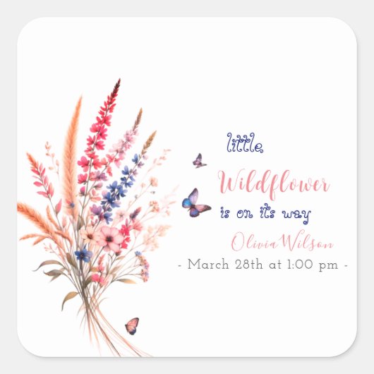 Moderne Aquarellfarben Rustikale Wildblumen Quadratischer Aufkleber (Vorderseite)