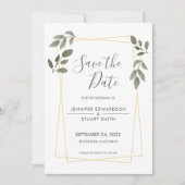 Moderne Aquarellfarben verlasse Goldrahmen Save th Einladung (Vorderseite)