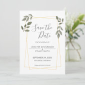 Moderne Aquarellfarben verlasse Goldrahmen Save th Einladung (Stehend Vorderseite)