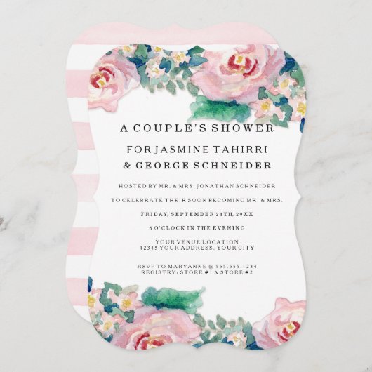 MODERNE Aquarellfarben - WeitwinkelStreifen mit Ro Einladung (Vorne/Hinten)