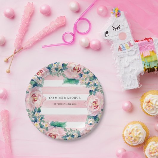 MODERNE Aquarellfarben - WeitwinkelStreifen mit Ro Pappteller (Party)