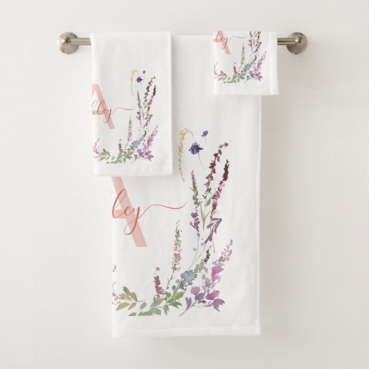 Moderne Aquarellfarben-Wildblume Badhandtuch Set (Insitu)