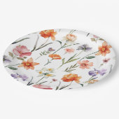 Moderne Aquarellfarben-Wildblume Blumenmuster Pappteller (Schrägansicht)