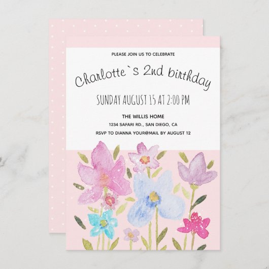 Moderne Aquarellfarben-Wildblumen Ankündigung (Vorne/Hinten)