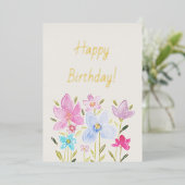 Moderne Aquarellfarben-Wildblumen beleben Einladun Folieneinladung (Stehend vorne)