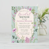 Moderne Aquarellfarben Wildblumen Grünes Brautpart Einladung (Stehend Vorderseite)