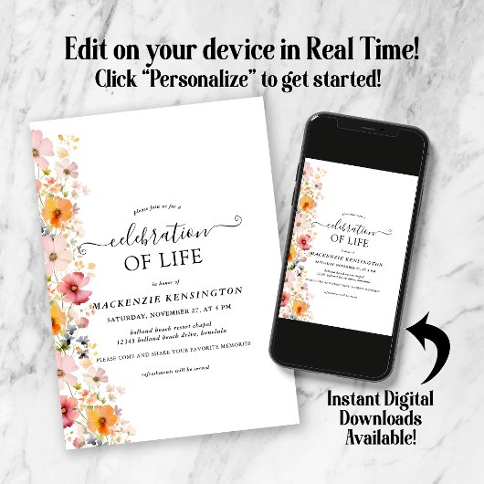 Moderne Aquarellfarben - Wildblumen zum Leben Einladung