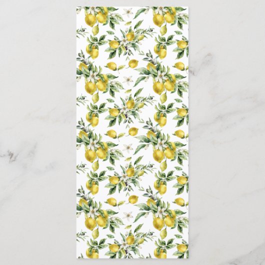 Moderne Aquarellfarben Zitronenfrüchte Hochzeit Menükarte (Rückseite)