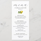 Moderne Aquarellfarben Zitronenfrüchte Hochzeit Menükarte (Vorderseite)