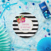 Moderne, Aquarellfarbene Blume & Streifen Blumenho Pappteller (Party)