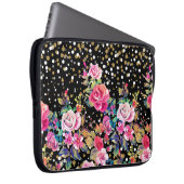 Moderne Aquarellfeder mit Blumen- und Goldpunkten Laptopschutzhülle (Vorne Rechts)