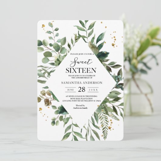 Moderne Aquarellflächen Rahmen & Gold Punkte Einladung (Stehend Vorderseite)