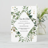 Moderne Aquarellflächen Rahmen & Gold Punkte Save The Date (Stehend Vorderseite)