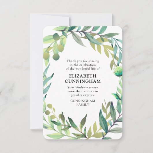 Moderne Aquarellfolien-Gedenkstätte Dankeskarte (Vorderseite)