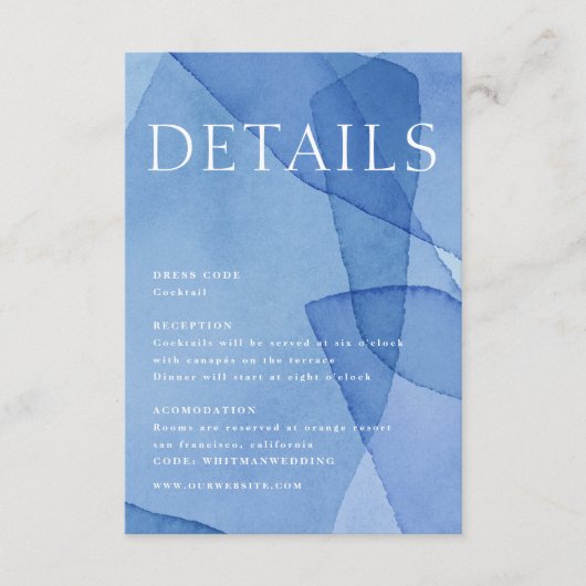 Moderne Aquarellformen Hochzeitsdetails Begleitkarte (Vorderseite)