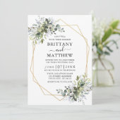 Moderne Aquarellgarten Geo Frame Foto Hochzeit Einladung (Stehend Vorderseite)