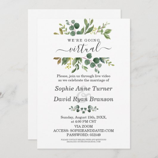 Moderne Aquarellgarten Virtuelle Hochzeit Einladung (Vorne/Hinten)