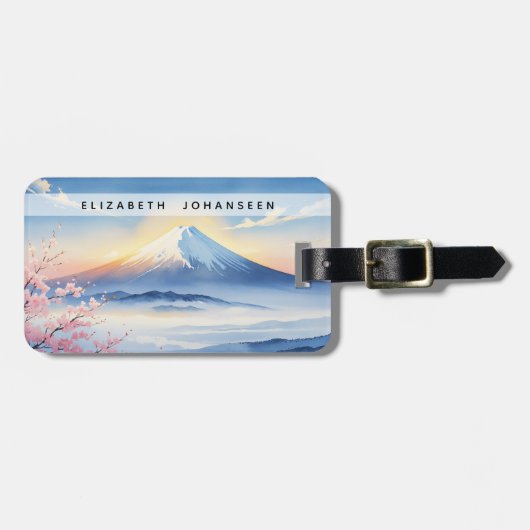 Moderne Aquarellgebirge Fuji und Kirschblüte Gepäckanhänger (Vorderseite horizontal)