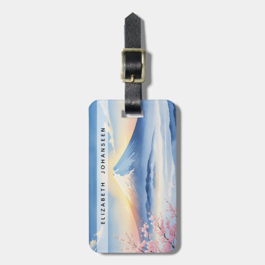 Moderne Aquarellgebirge Fuji und Kirschblüte Gepäckanhänger (Vorderseite vertikal)
