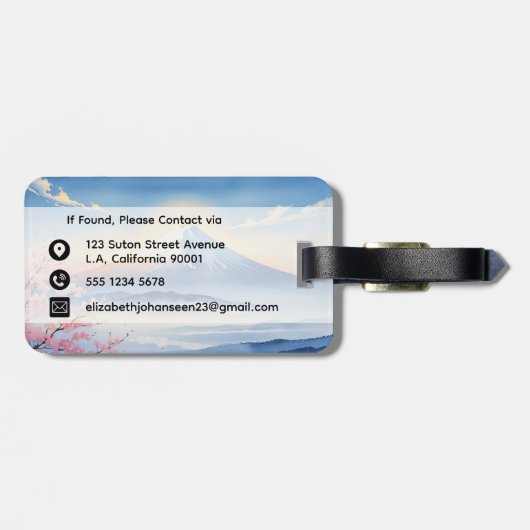 Moderne Aquarellgebirge Fuji und Kirschblüte Gepäckanhänger (Rückseite horizontal)