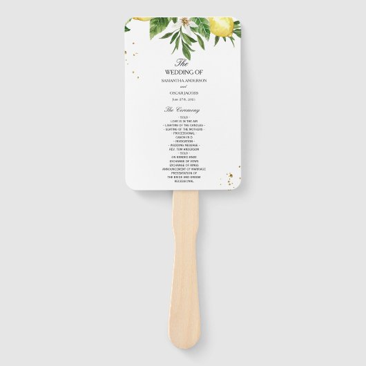 Moderne Aquarellgelbe Zitronen und Leaf Fächer (Vorderseite)