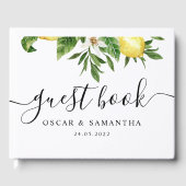 Moderne Aquarellgelbe Zitronen und Leaf Gästebuch (Vorderseite)