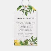 Moderne Aquarellgelbe Zitronen und Leaf Geschenkanhänger (Vorderseite)